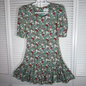🌹 Vintage 90s Floral Mini Dress Size S Rayon Cottagecore EXTRA Femme